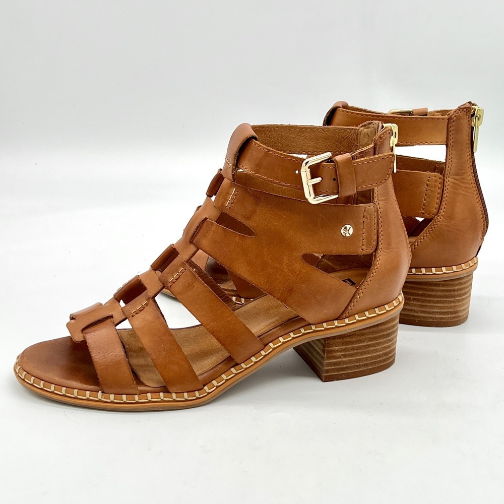 PIKOLINOS Blanes Womens 8-8.5/39 Cage Block Heeled Sandal w Zip Brandy $205 - Picture 7 of 13